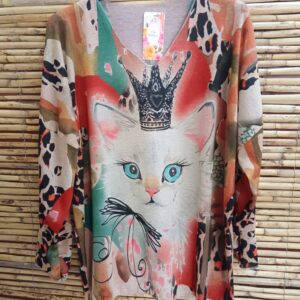 CAMISETA DIBUJO BRILLO – GATO CORONADO – TALLA 46 A 54