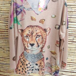 CAMISETA DIBUJO BRILLO - GUEPARDO COLLAR- TALLA 46 A 54