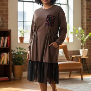 VESTIDO BOLSILLO MARRON (Talla 48 a 56)