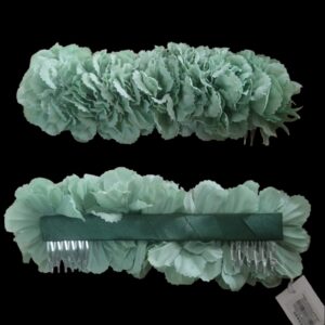 Flores flamenca verde agua, tocado de flores para pelo, ramillete clavellinas, accesorios feria de abril, peinas de flores, moda flamenca 2026, flores para invitada boda.