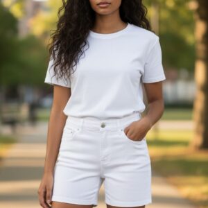 Short vaquero blanco Pantalón corto denim blanco Short tiro alto blanco Bermuda vaquera mujer Short blanco cintura alta