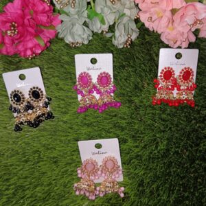 Pendientes flamenca originales, pendientes jhumka españa, joyería Walina, pendientes de gitana ligeros, complementos feria de abril, pendientes estilo indio, pendientes de fiesta color fucsia, pendientes boho chic.