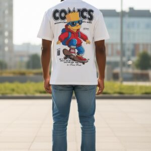 Camiseta Oversize Gráfica «Comics Street» – Blanca