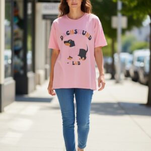 Camiseta perro salchicha, camiseta rosa mujer, moda dog lover, camiseta teckel, ropa casual mujer.