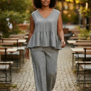 Conjunto dos piezas mujerConjunto de rayas mujerConjunto top y pantalónConjunto péplumCo-ord set rayas