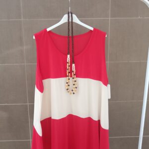 Camiseta lycra mujerTúnica color blockBlusa larga sin mangasRopa evasé holgadaTúnica roja y crema