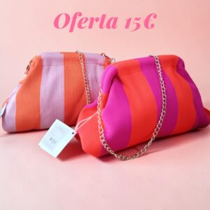 Bolso de Hombro de Punto Rayado con Cadena