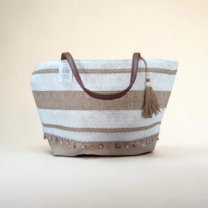 Bolso Shopper de Playa Boho con Rayas de Yute y Conchas