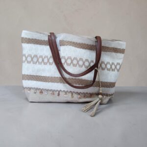Bolso Shopper de Playa Boho en Tonos Neutros y Conchas