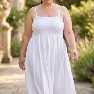 Vestido Largo Blanco Nido de Abeja - Talla 36 a 48