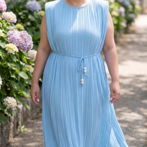 Vestido Plisado Sole con Hombreras – Celeste -Talla 46 a 62