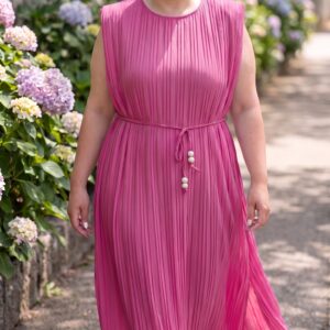 Vestido Plisado Sole con Hombreras – Rosa -Talla 46 a 62