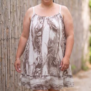 Vestido Mini Playero de Tirantes – Estampado Brisa Marrón – Talla 38 a 54