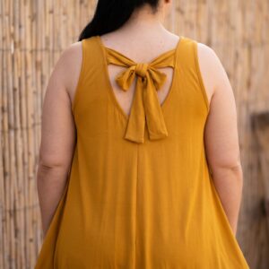Vestido Minimalista Evasé con Detalle de Lazo Mostaza - Talla 48 a 56