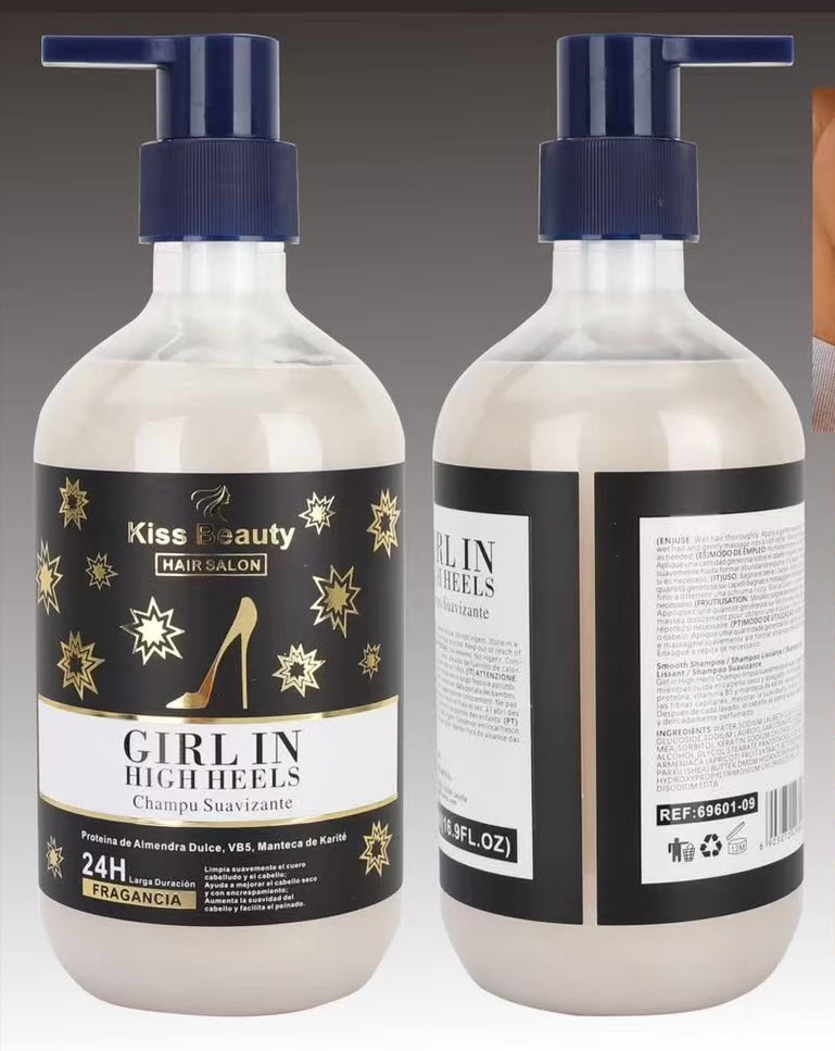 champú suavizante girl in high heels, champú anti encrespamiento, kiss beauty hair salon, champú con manteca de karité, tratamiento para cabello seco, comprar champú kiss beauty.