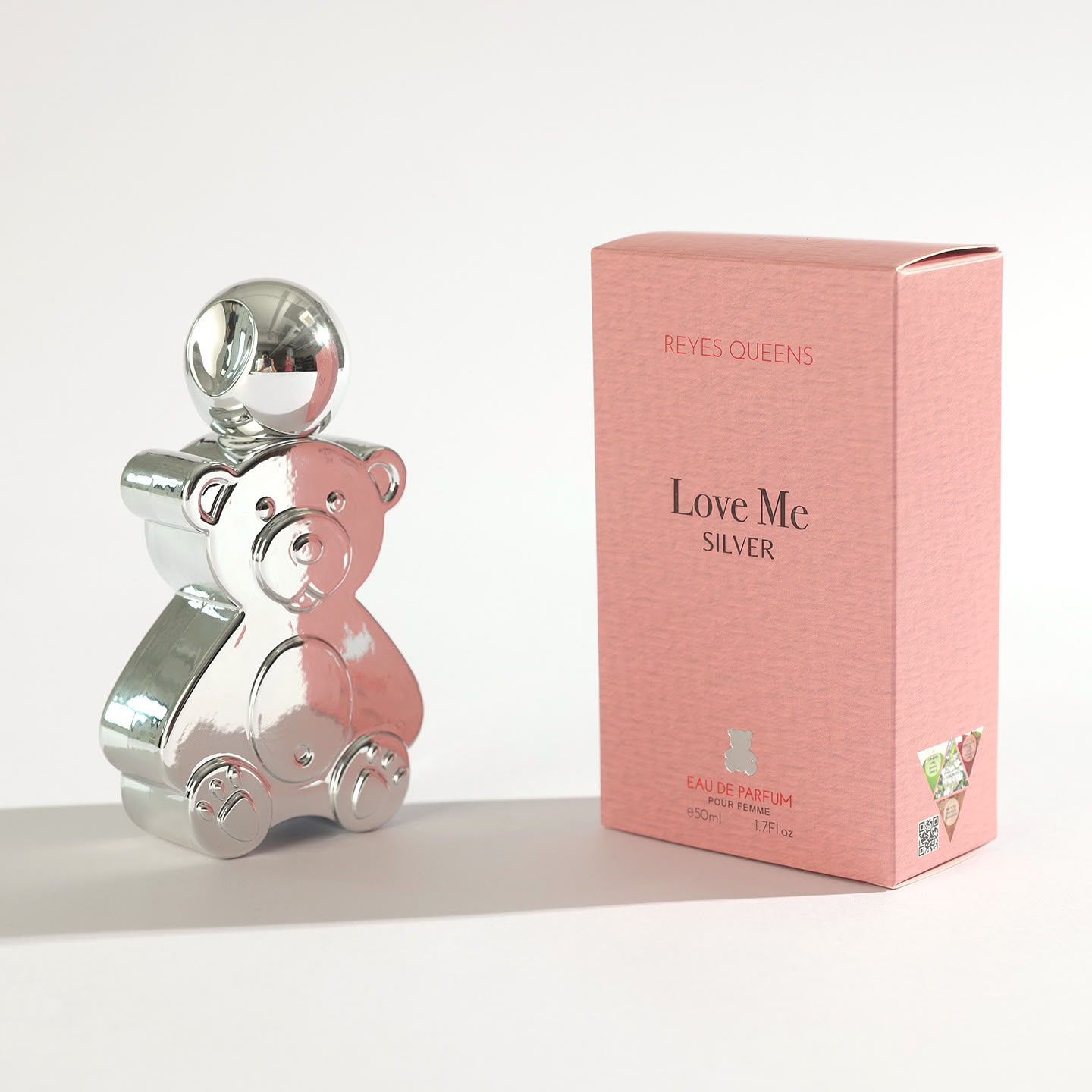 perfume oso plata reyes queens, perfume love me silver, perfume equivalencia oso plata, agua de perfume mujer 50ml, fragancia floral frutal, comprar perfume reyes queens.