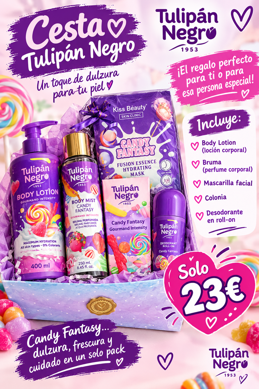 Cesta de la marca Tulipán Negro de la línea "Candy Fantasy"